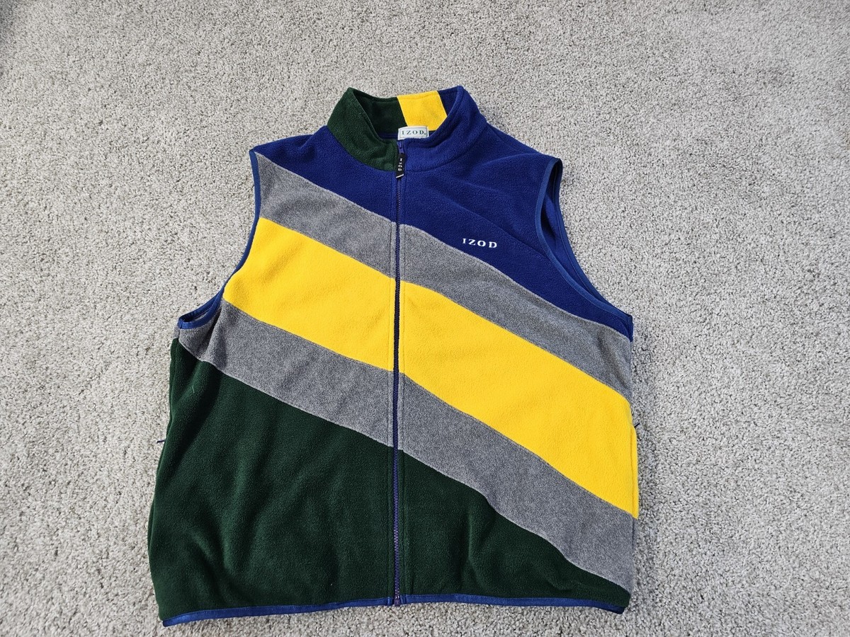 IZOD Vest Men Sz XL Full Zip Fleece Vest Color Block Striped