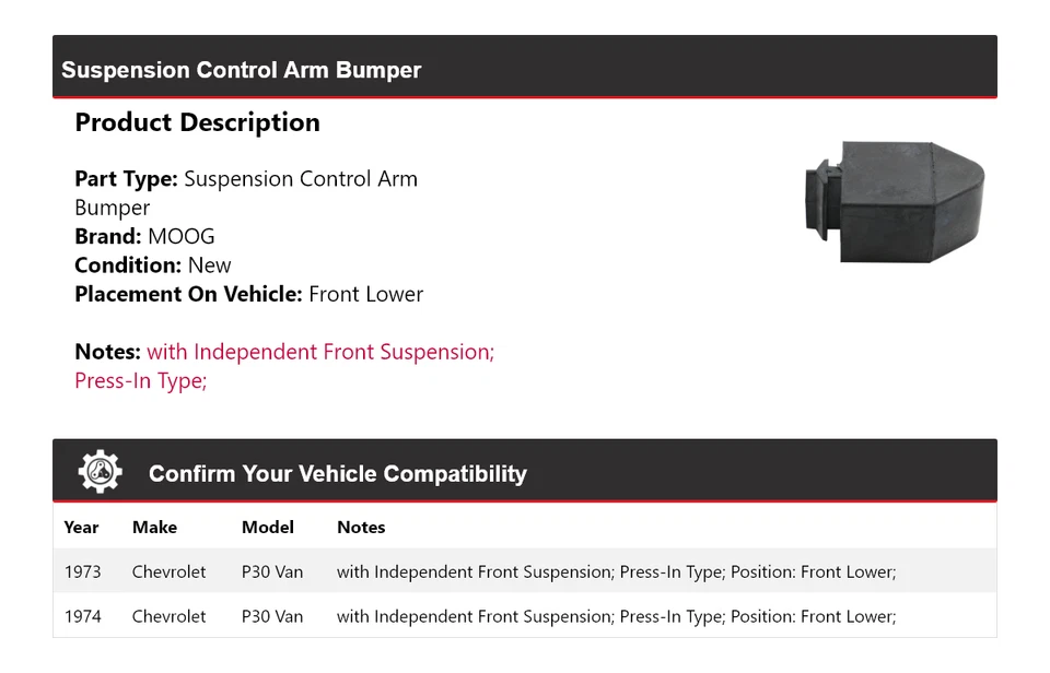 Brazo de control de suspensión delantero inferior MOOG para camioneta Chevrolet P30 1973-1974 Foto 2 de 4