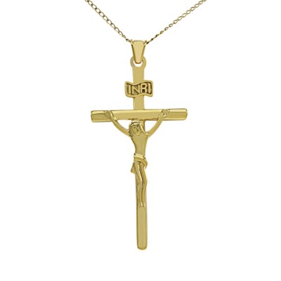 Cross Design Fashion Pendant Necklace in 14K Yellow Gold Plated Sterling Silver