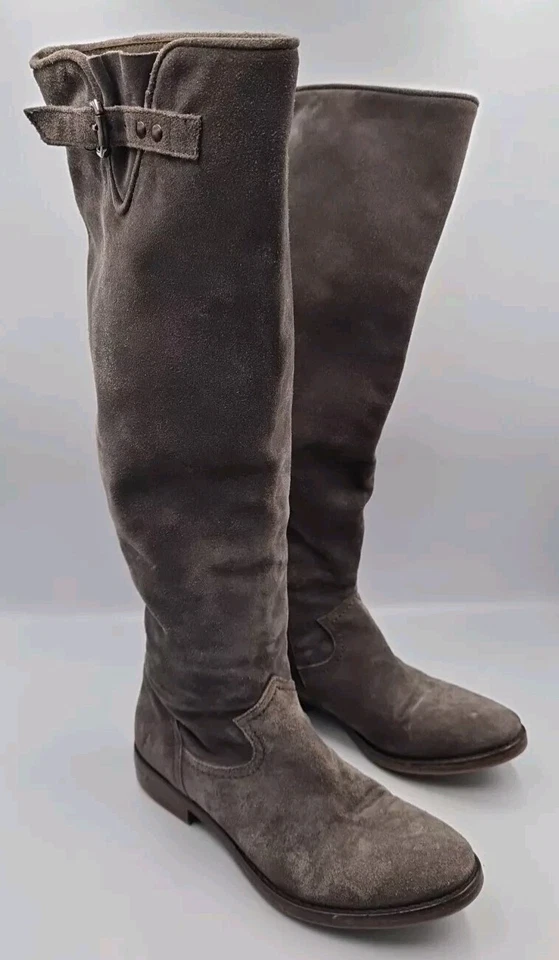 Fru.it Botas Italianas Gamuza Cuero Verde Oliva Gris Hasta la Rodilla Hebilla Cremallera Talla 36 Foto 2 de 4