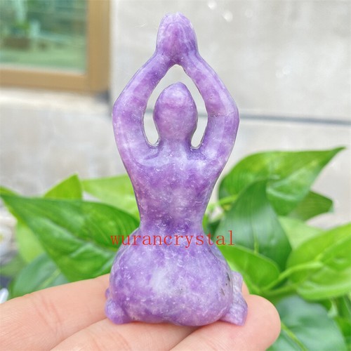 3" Lepidolite Yoga Goddess Quartz Carved point Crystal Skull Reiki Healing 1PC - Picture 4 of 12