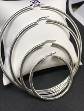 925 Genuine Sterling Silver 3mm Plain Round Hoop EARRING width ALL SIZES