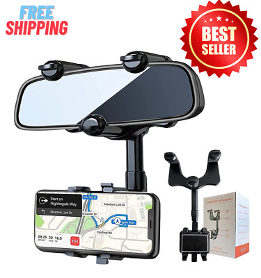 360° Car Phone Holder Rotatable And Retractable Mirror Multifunctional Rearview