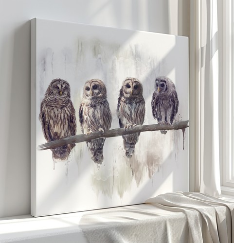 Barred Owls Birds Canvas Print Wall Art, Stylish Home Decor Wall Hanging - Picture 11 of 12