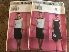💐BUTTERICK #3863-LADIES BOAT NECKLINE DRESS-TOP & SKIRT PATTERN 6-10 / 18-22 FF