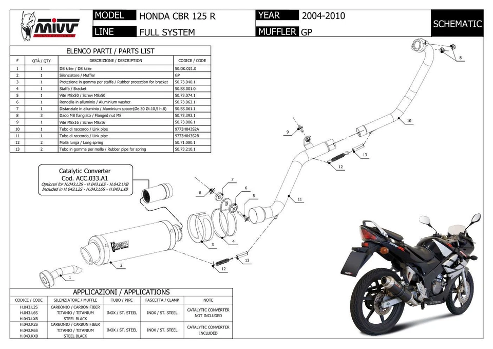 Escape completo Mivv GP fibra de carbono para Honda Cbr 125 R 2004 > 2010 Foto 3 de 3