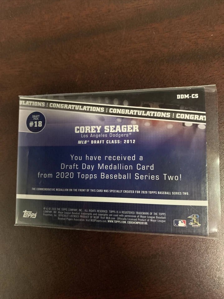 2020 Topps Series 2 COREY SEAGER Draft Day Medallion Patch Relic Dodgers DDM-CS - Image 2 of 2