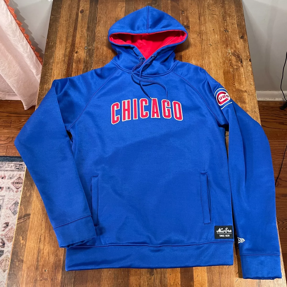 Chicago Cubs Hoodie Mens Small Blue Red New Era Pullover