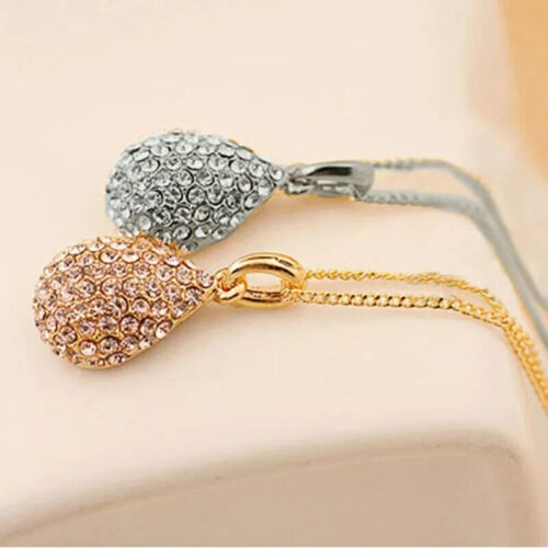 Women Fashion Shiny Rhinestone Waterdrop Pendant Long Chain Sweater Necklace - Picture 2 of 12