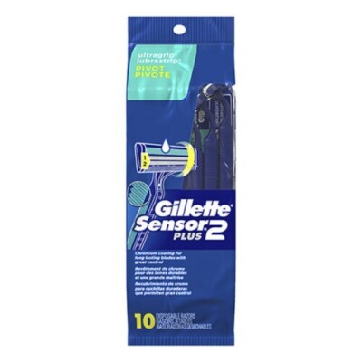 2 Pack Gillette Sensor 2 Plus Pivoting Head Disposable Razors 10ct - 20 Total