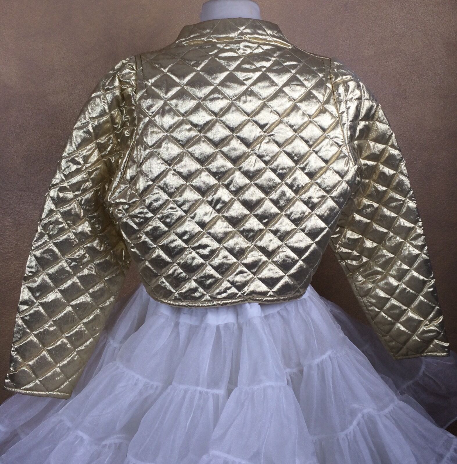 Square Dance Bolero Jacket Gold Lame’ Quilted Squ… - image 4