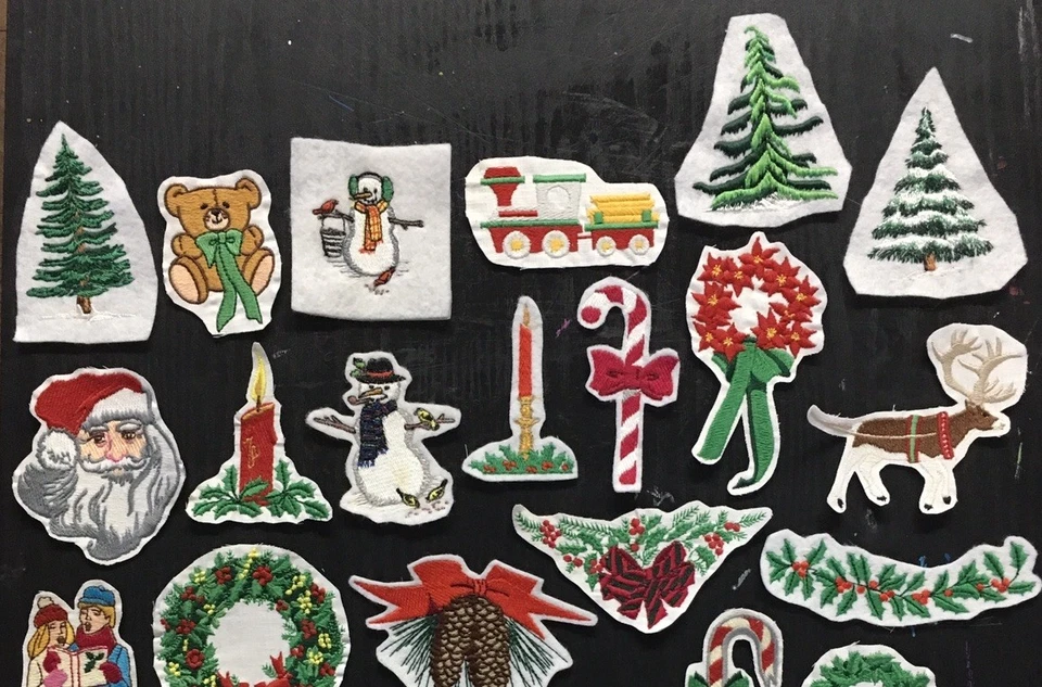 Lot Of 35 Vintage Christmas Holiday Santa Reindeer Embroidered Sew-On Patches - Image 2 of 3