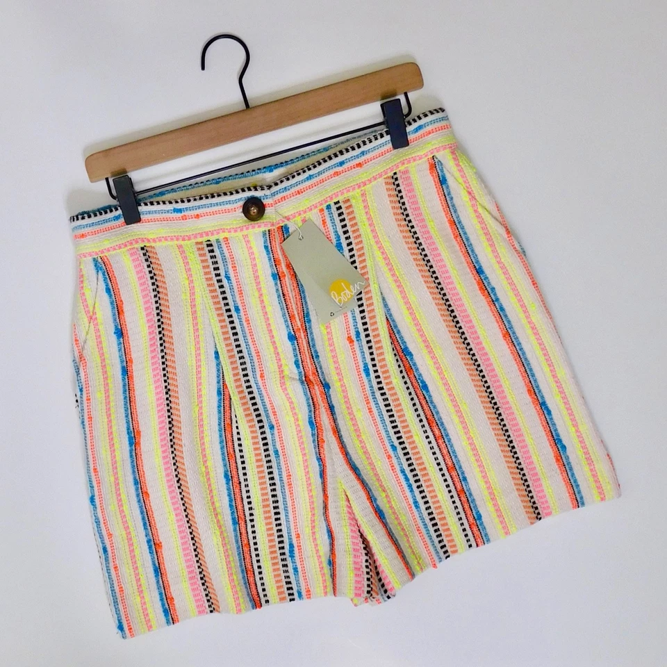 ¡¡NUEVO CON ETIQUETAS!! Pantalones Cortos BODEN Texturizados Rayas Neón Coloridos Bolsillos Lino Talla 8 Foto 2 de 4