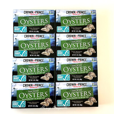 8 Pack Crown Prince Natural Smoked Oysters in Pure Olive Oil 3 oz EXP 2030