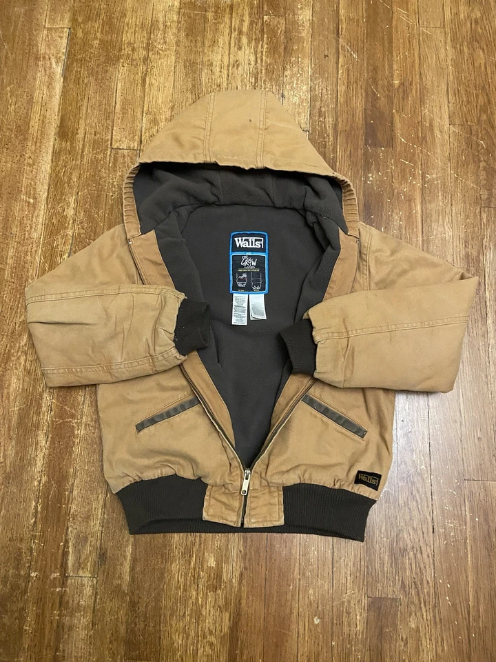 Vintage Walls Full Zip Beige Canvas Hooded Workwear Jacket Youth Large - Image 2 of 4