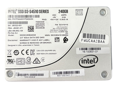 Intel D3-S4510 240GB SSDSC2KB240G8 SATA 6Gb/s 3D TLC 2 DWPD 2.5'' Enterprise SSD