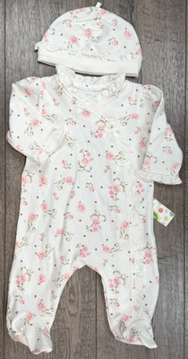 Baby Girl Clothes New Little Me Newborn 2pc Pink Floral Footed Outfit & Hat