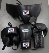 Winning Boxing Set of Headgear FG2900 Gloves & Groin guard - White 8oz to 16oz