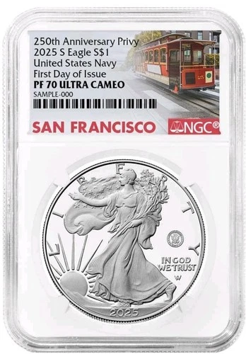 2025-S Proof $1 250th NAVY US Privy Silver Eagle NGC PF70 UC FIRST DAY Presale;