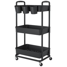 3Tier Plastic Rolling Storage Cart Utility Organizer Mobile Shelf Rack Black
