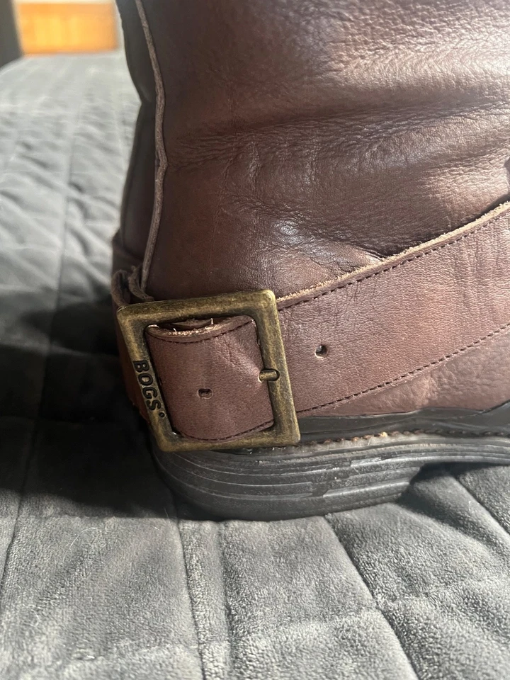 BOGS Mujer Hudson Marrón Alto Pull On Bota de Montar Cuero Hebilla CÁLIDA Talla 10 Foto 4 de 4