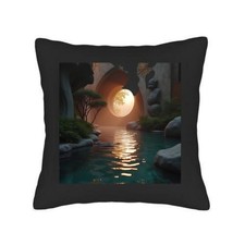 Serene Landscape Throw Pillow Covers 18x18 Set of 2 - Glowing Moon/Sun