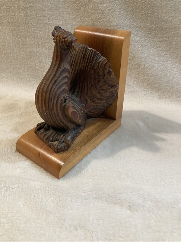 Vintage Wooden Hand Carved Grouse Book End “1”