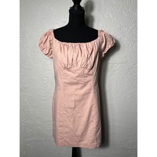 Lulu's Blush Pink Cottagecore Mini Dress XL Puff Sleeve Square Neck Cotton