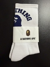 A Bathing Ape Bape College Socks Ape Head Blue WGM Sta Nigo Japan Pair Sz L