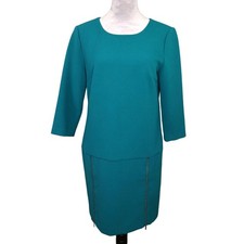 Ann Taylor Dress Womens 6 Teal Green Crepe Shift Lined Back Zip Career Party