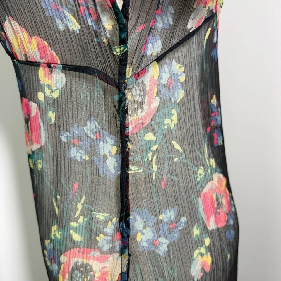 VINTAGE Y2K RALPH LAUREN Rugby 100% silk floral drop waist sheer DRESS 6 - Image 3 of 4