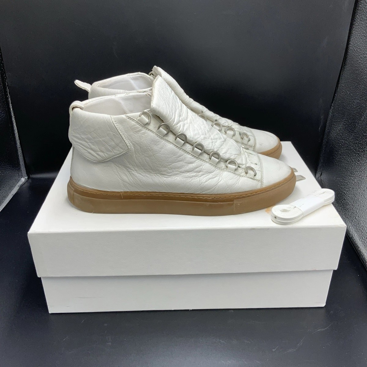 Balenciaga Arena Men 8 41 White Leather High Top Sneakers Shoes