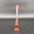 Vintage Blush Pink Depression Art Glass Etched Swung Bud Stretch Vase Read