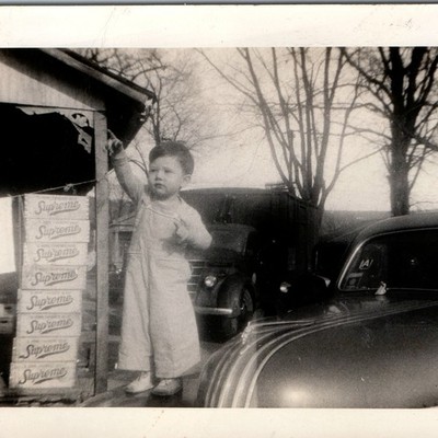 ID'd c1940s Danny Davis Toddler Car Hood Snapshot Photo Supreme Boxes WWII Era
