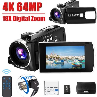 64MP & 4K 30fps Video Camera Camcorder 18X Digital Zoom Webcam Vlogging Camera