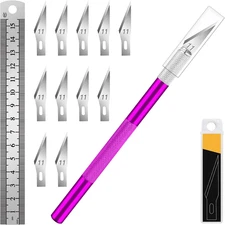 Craft Hobby Knife Set with 11 Stainless Steel Blades and Ruler (Purple)