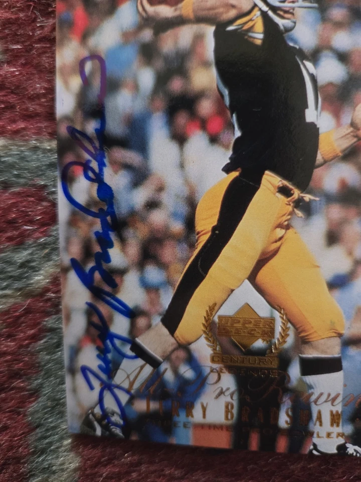 Tarjeta autografiada 1999 Upper Deck All Pro Rewind #184 Terry Bradshaw Steelers Salón de la fama Foto 2 de 3