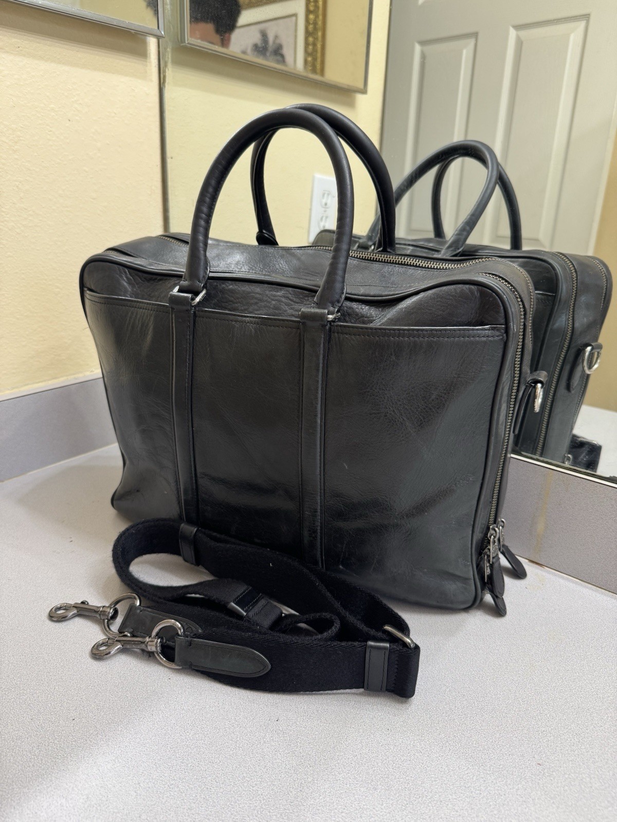 Vintage Coach Leather Briefcase Messenger Black Laptop Shoulder Bag