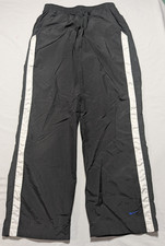 VTG 90s NIKE Men Large Black Track Pants White Side-Stripe Blue Ankle Swoosh EUC