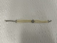 VTG Carolee Signed 3 Strand Faux Pearls Art Deco Rhinestones Pendant Choker