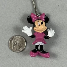 Vintage Disney Minnie Mouse Pink Purple Dress Bow 3D Keychain Key Ring #55842