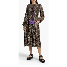 Ganni Animal Print Shirred Chest Midi Dress Sz 32 £225