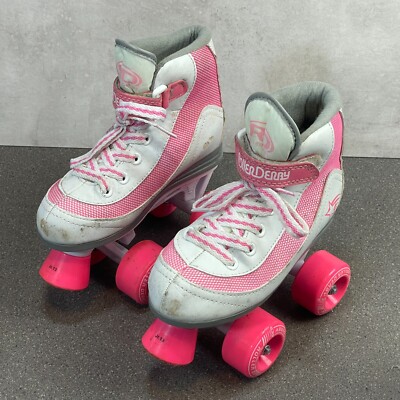 Kinder Pink & Weiß Roller Derby Firestar Rollschuhe / Stiefel - Größe Jr 13