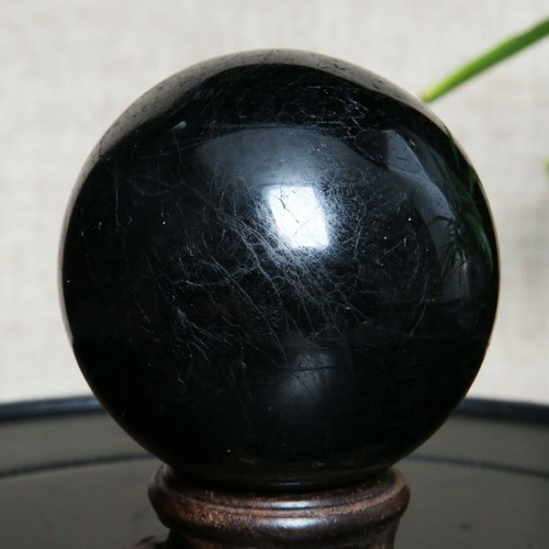 B1365-456g Natural Black Tourmaline Crystal Sphere Round Crystal Ball Healing - Picture 3 of 12