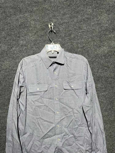 Men's Theory Blue Button Down Cotton Shirt Small Light Wash - Picture 2 of 8