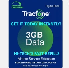 TracFone 3GB Data Prepaid Add On Refill FAST TODAY !! ✅ Only For Smartphones.