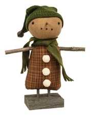 NEW PRIMITIVE SNOWMAN DOLL ISABELLA  Christmas 8"Lx6"Wx2"D Stained Winter Rustic
