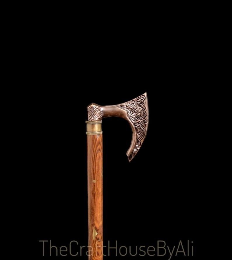 Solid Brass Valhalla  Axe Head Handle Victorian W… - image 3
