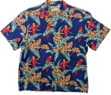 Paradise Found Vintage Parrot Aloha Shirt Men XL Blue USA Magnum PI Wood Button