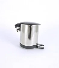 Dollhouse Miniature Step On Stainless & Black Trash Can, IM66014